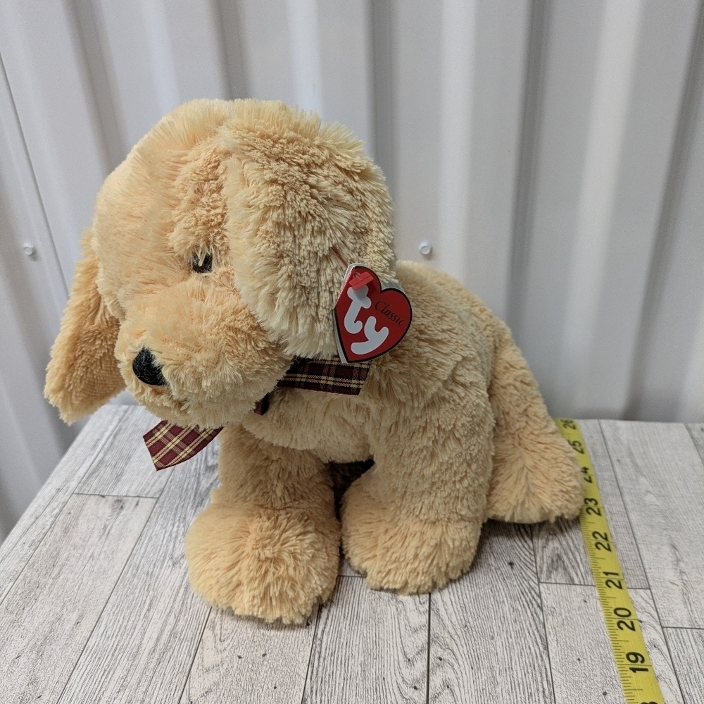 Ty Goldwyn Cream Plush Dog with Plaid Bow